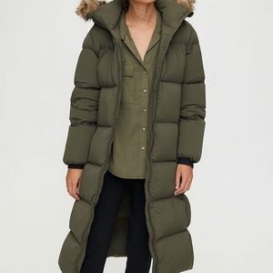 ARITZIA / BABATON Park City Long Puffer - Size SMALL in Olive Colour, like new